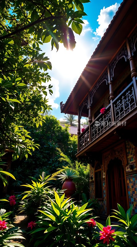 阳光下的热带风情小院