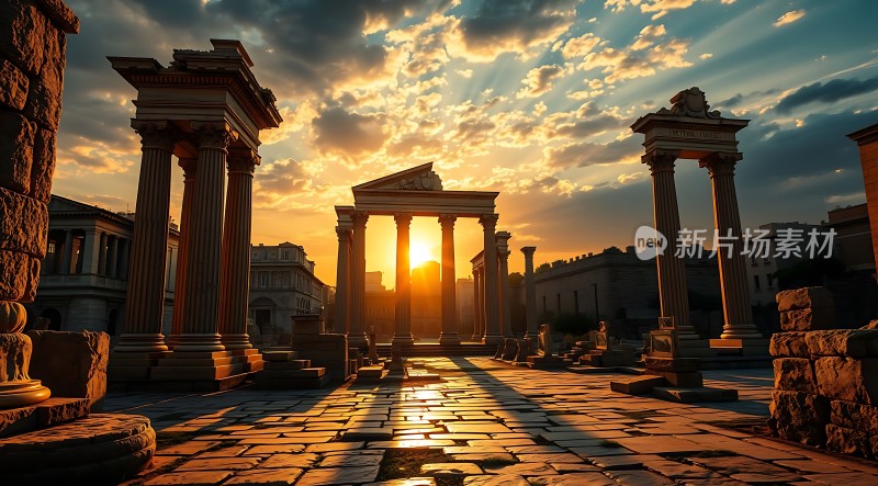 古都日落下的辉煌遗迹