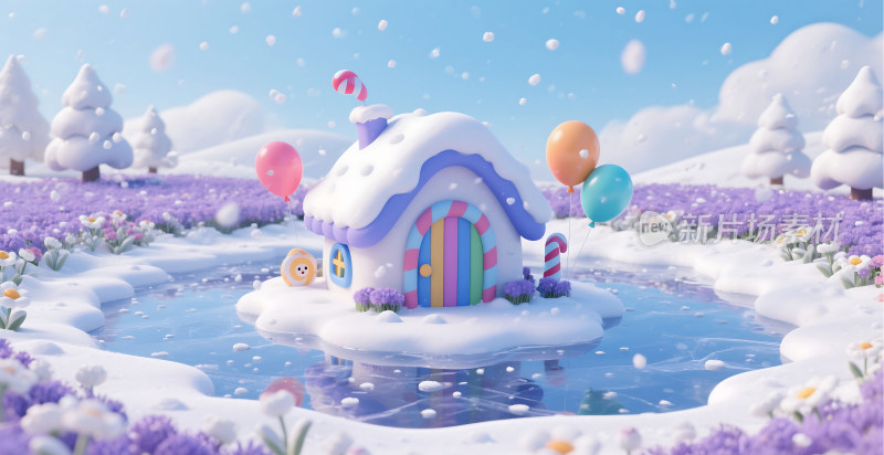 冬日童话小屋雪景