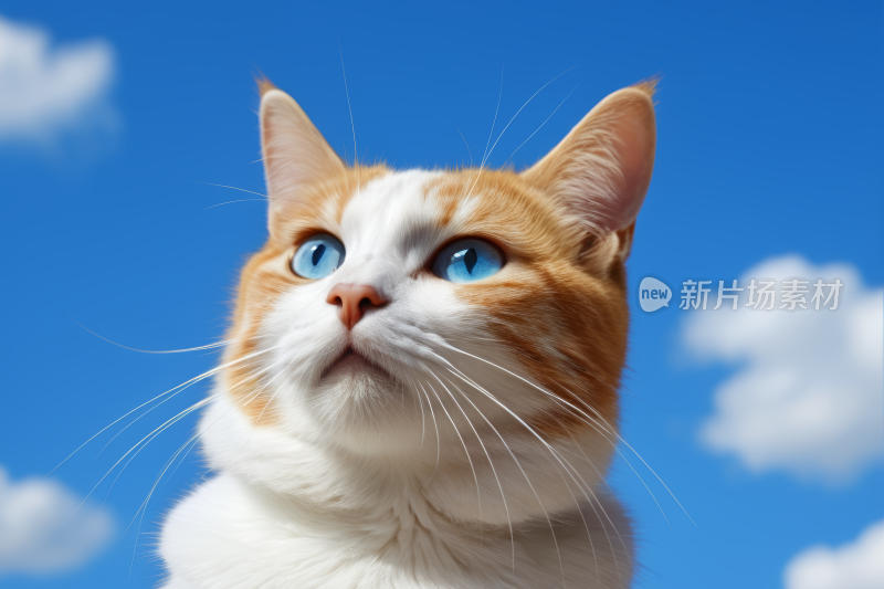 一只猫正仰望着天空图片