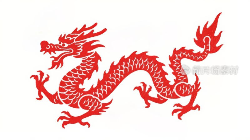 红色中国龙，龙年春节艺术剪纸龙纹