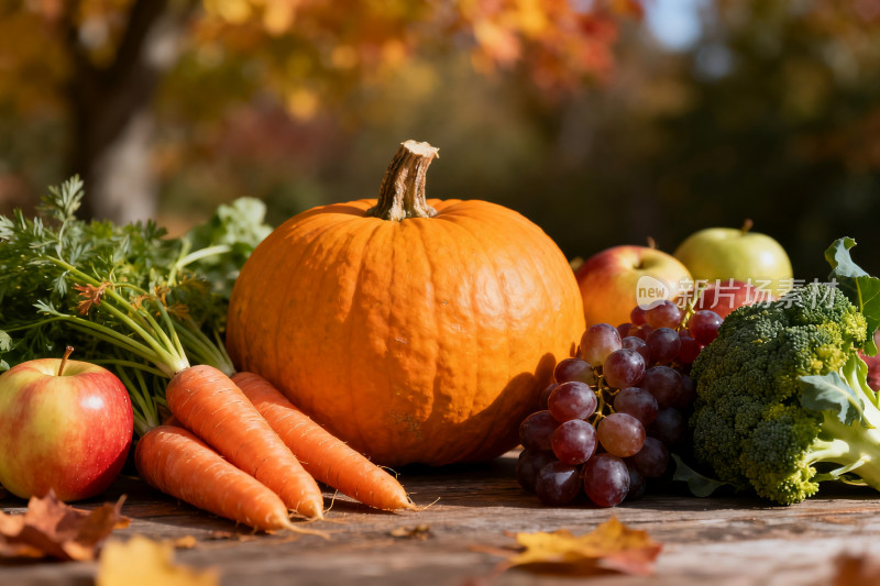 秋日户外果蔬摆拍特写图
