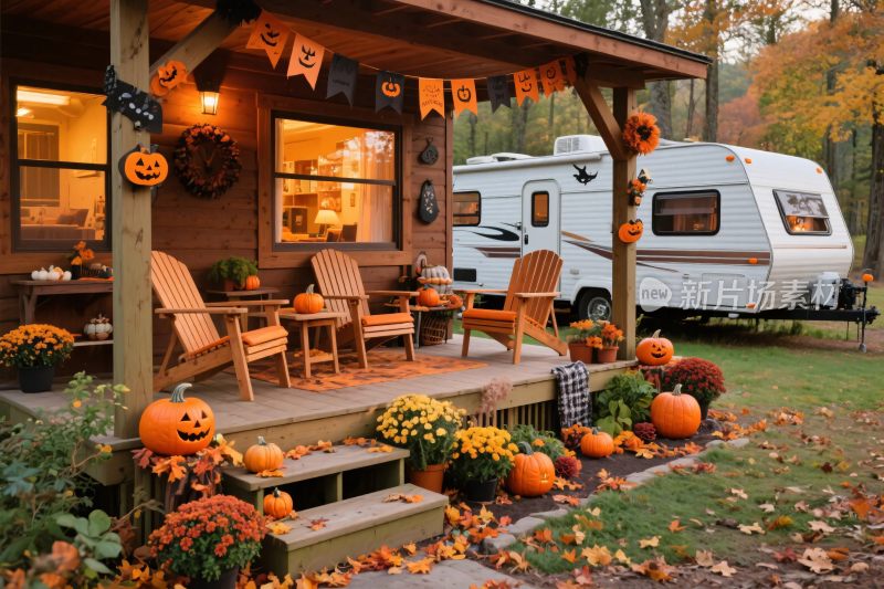装饰有南瓜的户外露营场景