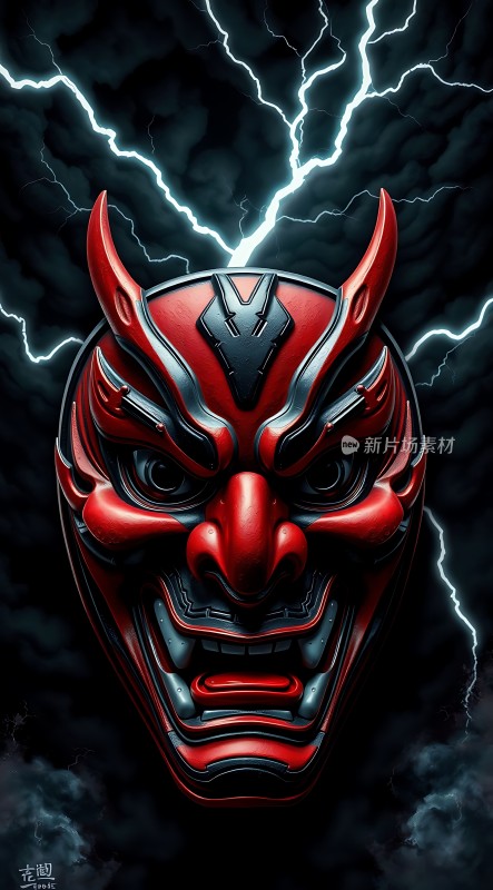 红色恶魔面具闪电背景