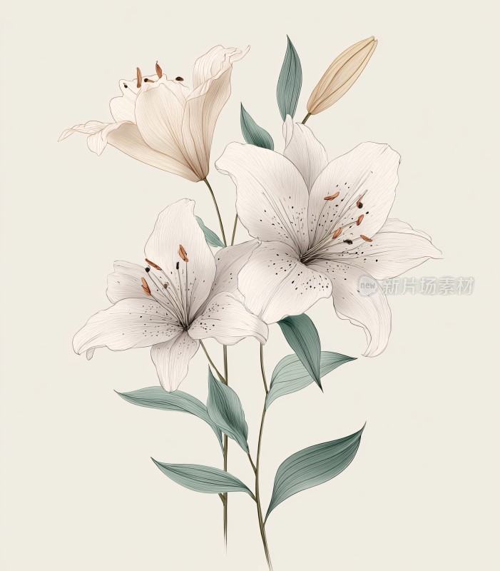 淡雅白色百合花插画