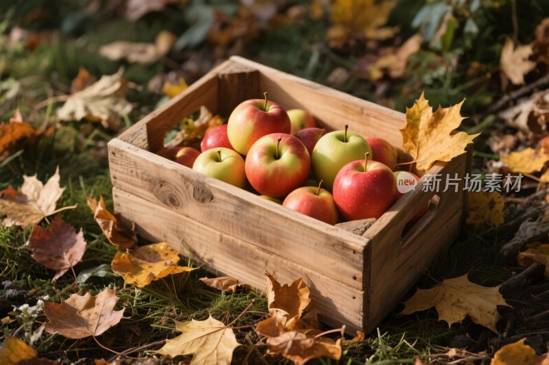 木箱里的苹果与落叶