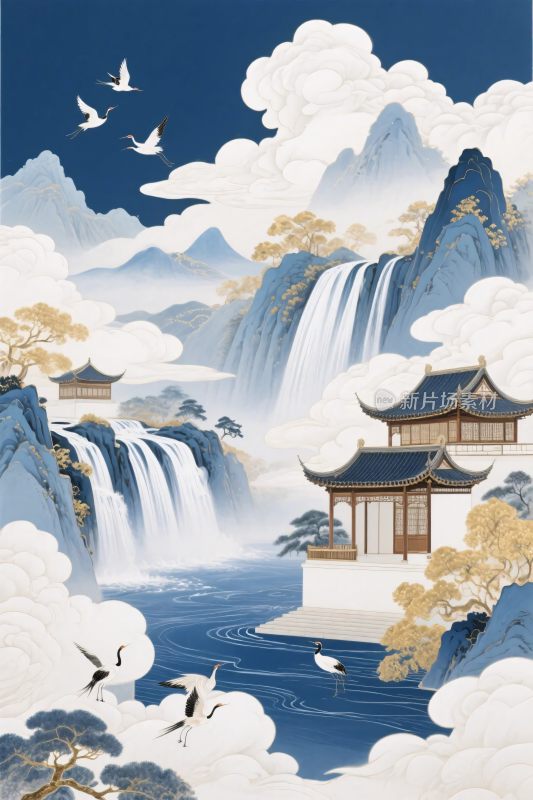 古韵山水风景插画