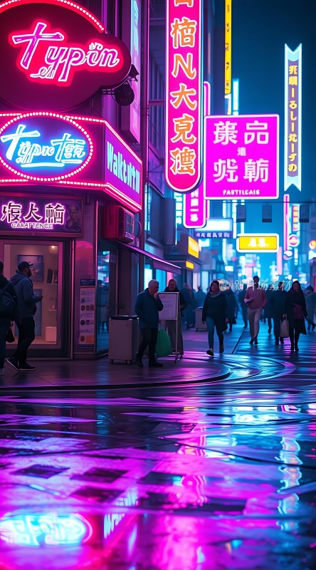 霓虹灯下的繁华街道