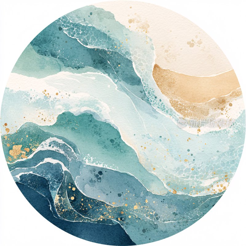 圆形水彩海洋纹理插画