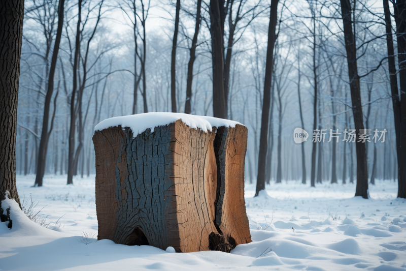 一个树桩在雪中被砍倒高清风景图片