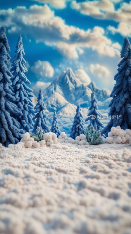 毛线编织风格的冬天雪山和雪地背景