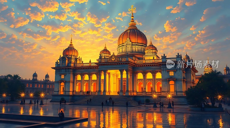 日落下的宏伟宫殿