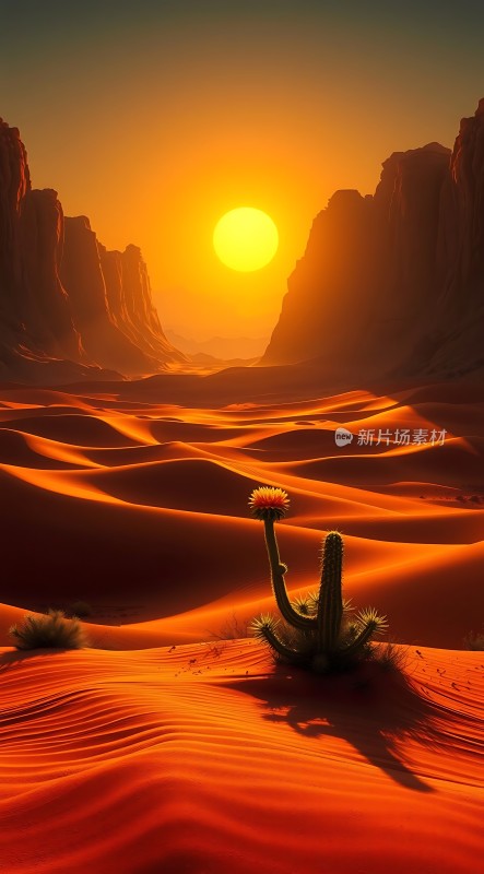 沙漠日落下的坚韧生命