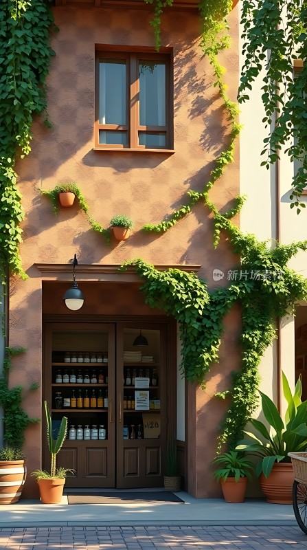 阳光下的绿意盎然小院