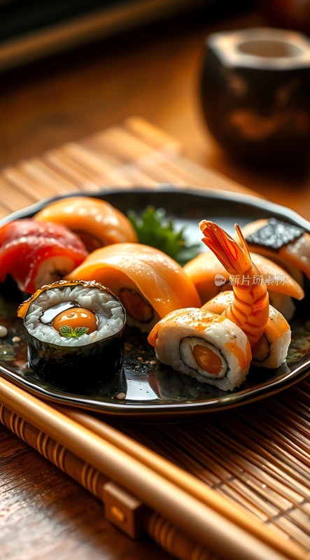 日式寿司拼盘色彩鲜艳诱人