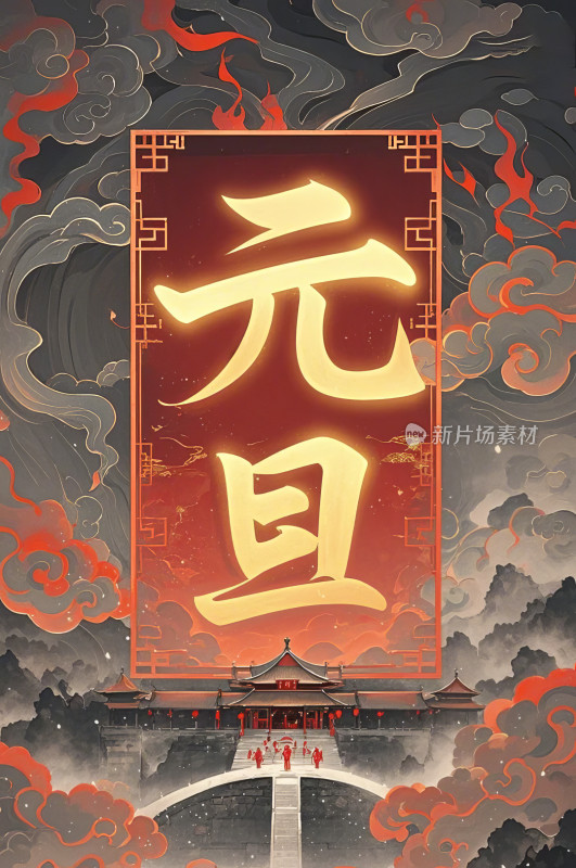 元旦节新年喜庆中国风创意设计海报