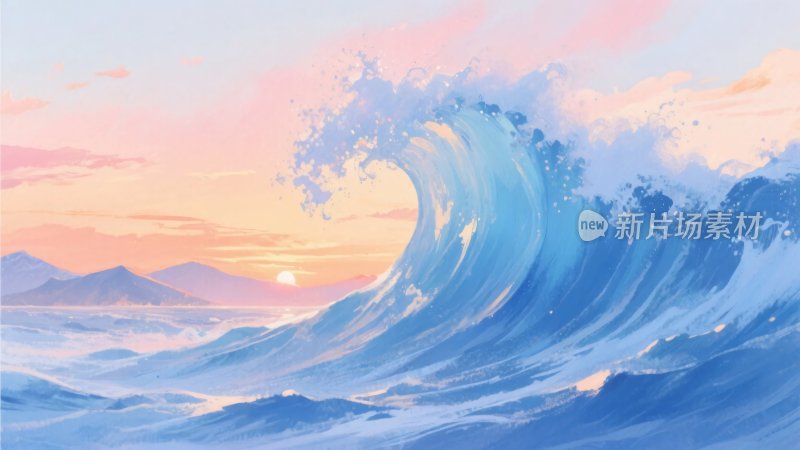 海浪翻涌的唯美海上景象