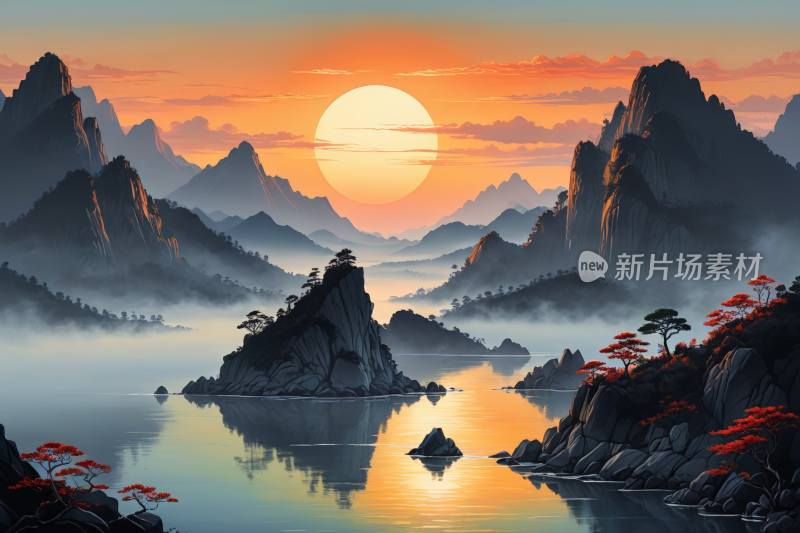 有河流和船山地风景高清插图