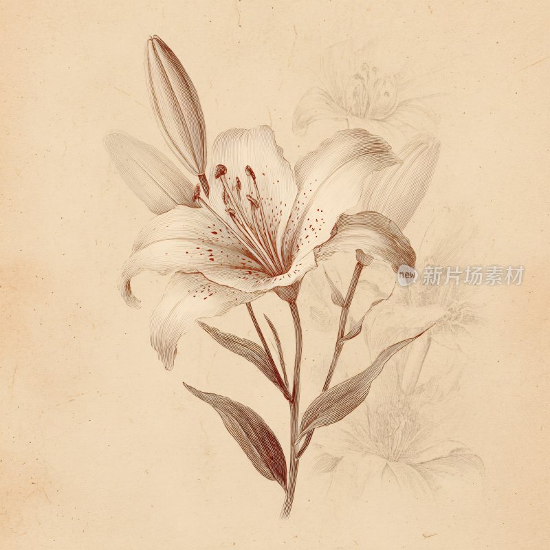 复古风格手绘百合花插画