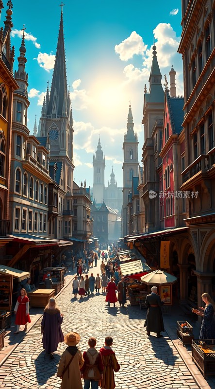 中世纪欧洲小镇集市