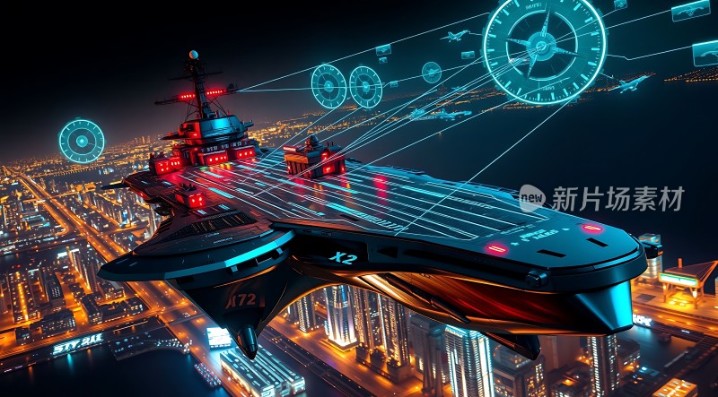未来科技城市中的飞行航母