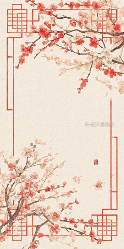 中式梅花边框插画背景图