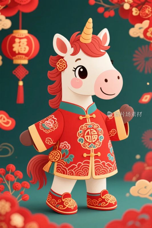 传统卡通小马插画