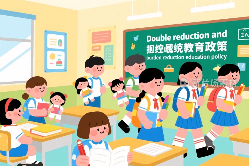 校园减负教育课堂插画