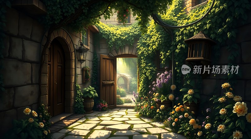 阳光下的神秘花园小径