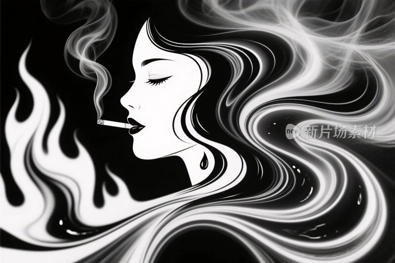 黑白烟雾火焰艺术插画