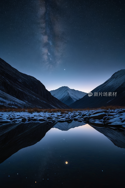 山脉上的星空在湖中倒影高清风景图片