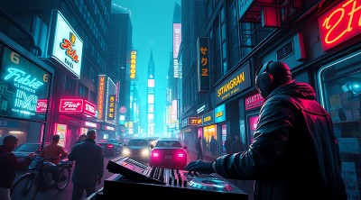 霓虹灯下的街头DJ