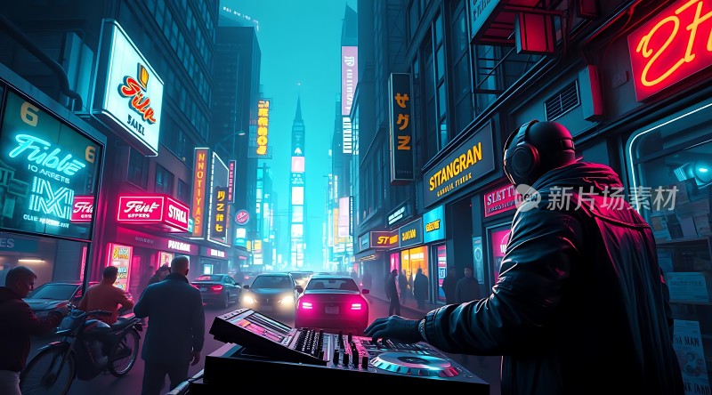 霓虹灯下的街头DJ