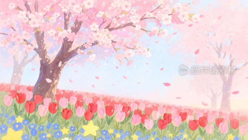 春日樱花花海插画