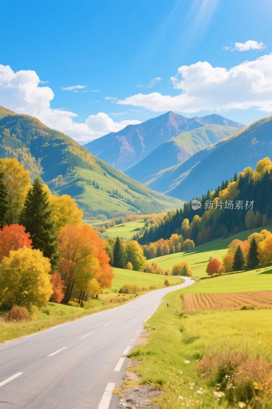 山间秋日公路美景