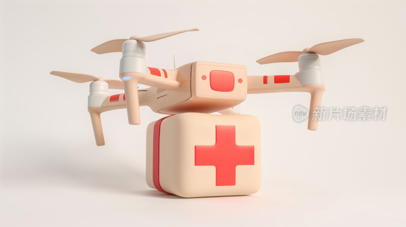 纯色背景前的3d卡通的救援无人机