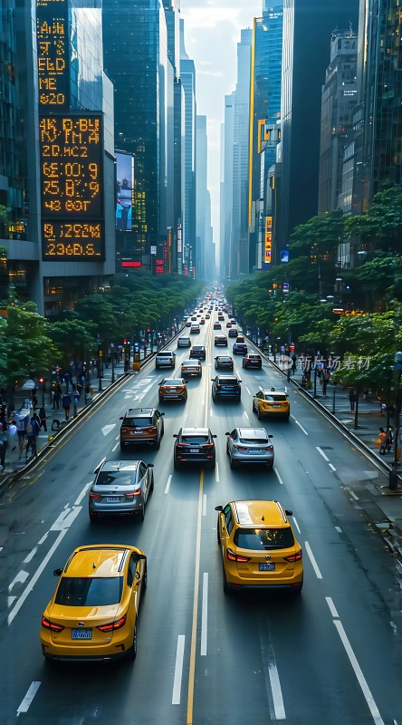 繁华都市街道车水马龙高楼林立