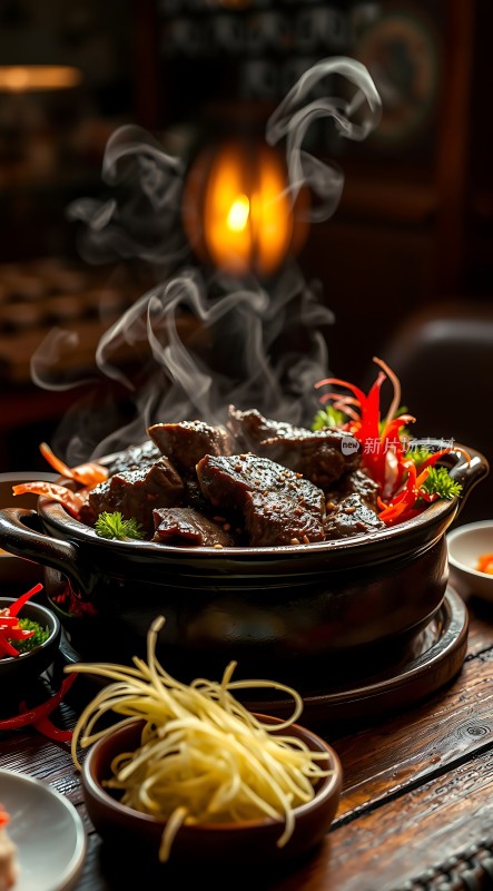 热气腾腾的美味佳肴诱人的牛肉料理