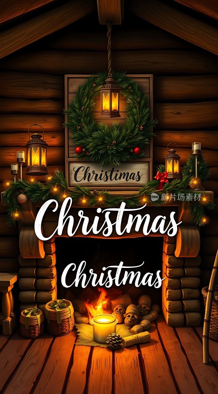 温馨圣诞夜壁炉旁的温暖时光