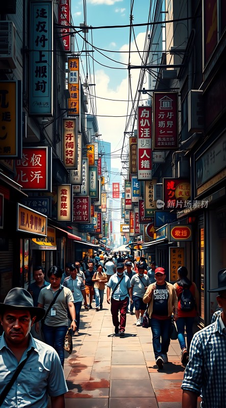 繁华街道上的喧嚣与活力