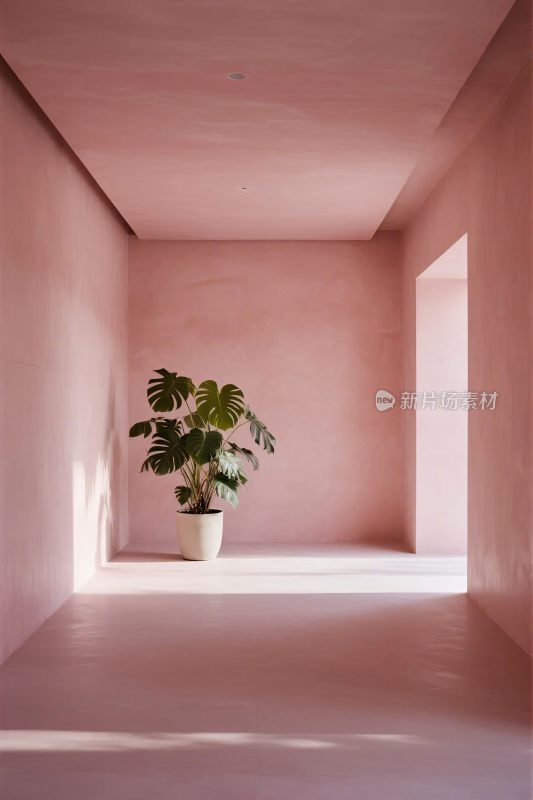 粉色室内绿植空间