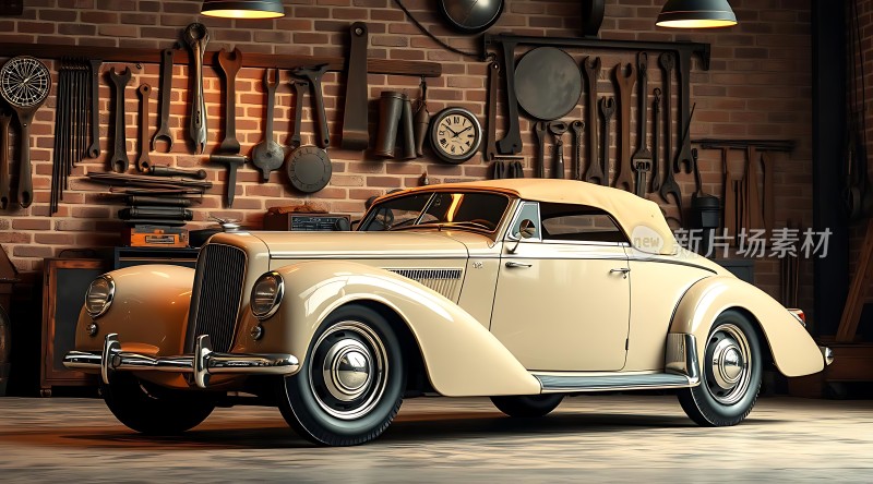 复古车库里的经典轿车