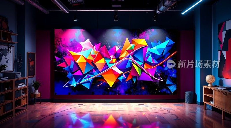 新片场素材多彩几何艺术墙