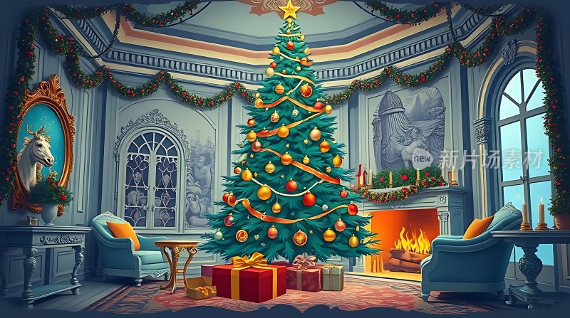 圣诞树下的温馨客厅