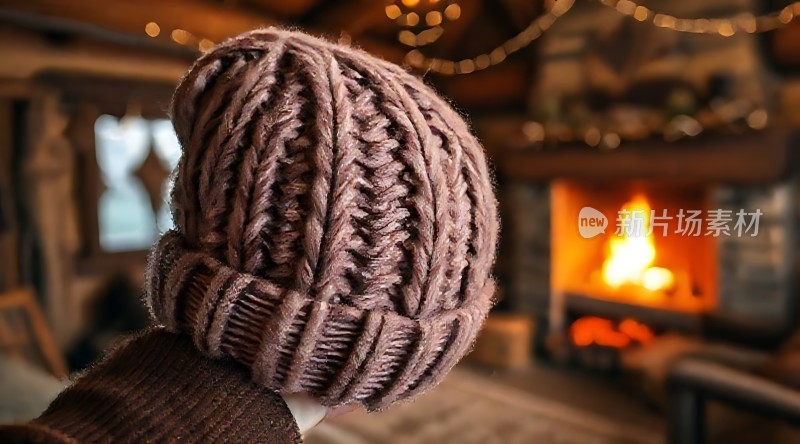 温馨壁炉旁的温暖针织帽