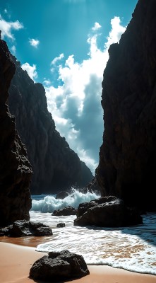 阳光下的海浪与岩石 阳光下的海浪与岩石