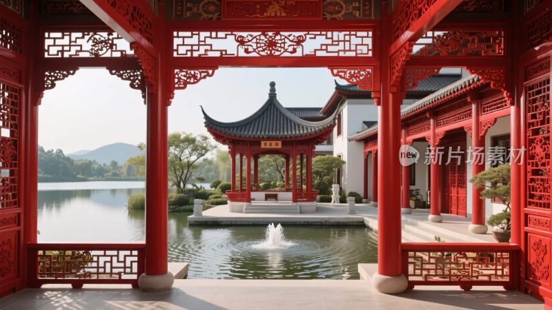 中式古建园林风景