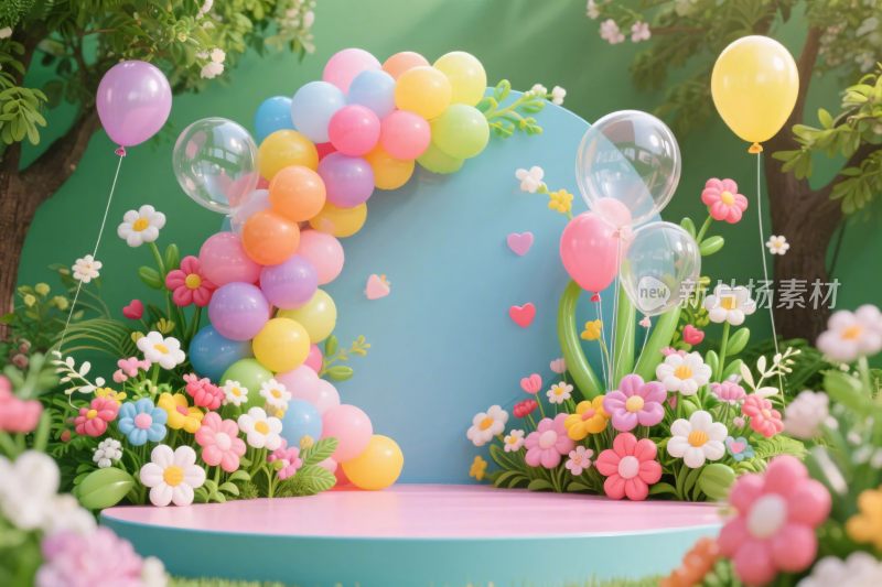 梦幻气球花卉场景