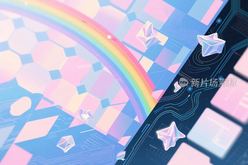 梦幻几何彩虹插画