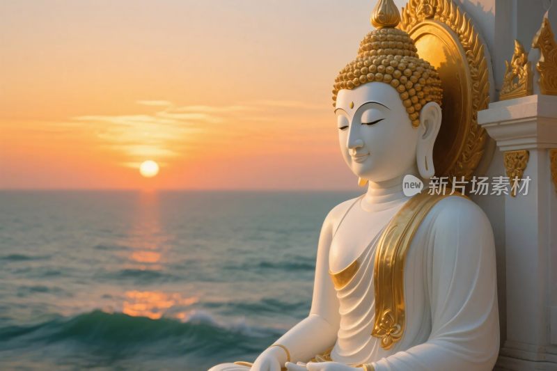 海边佛像日落